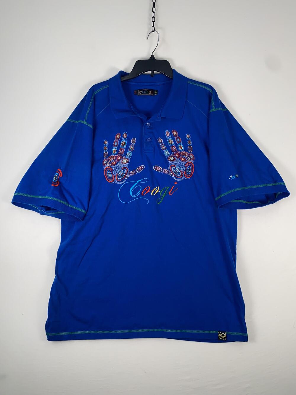 COOGI Polo Shirt Mens 3XL Blue 100% Cotton Short Sleeve Embroidered Graphic